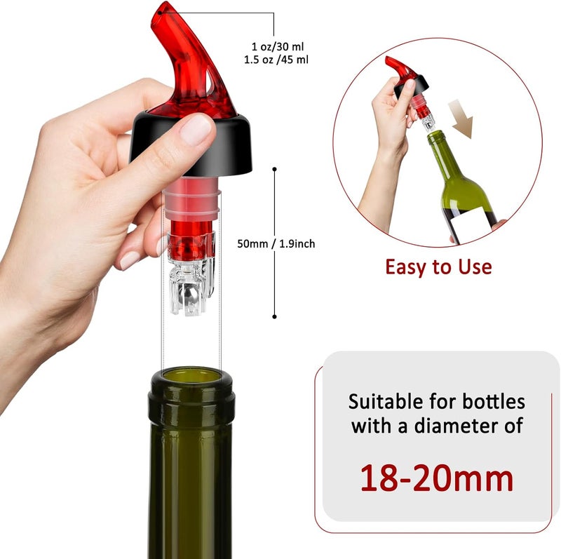 NFFIBDH Automatic Measured Bottle Pourer - Quick Shot Spirit Measure Pourer with Dust Caps for Wine Cocktail Home Bar Tools - 1.5oz/45ml(Red, 4 Pack) - Image 4